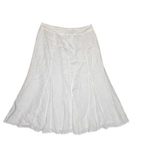 JM Collection Linen Skirt Womens 14 White Flowy Boho Cottagecore Lagenlook Lined